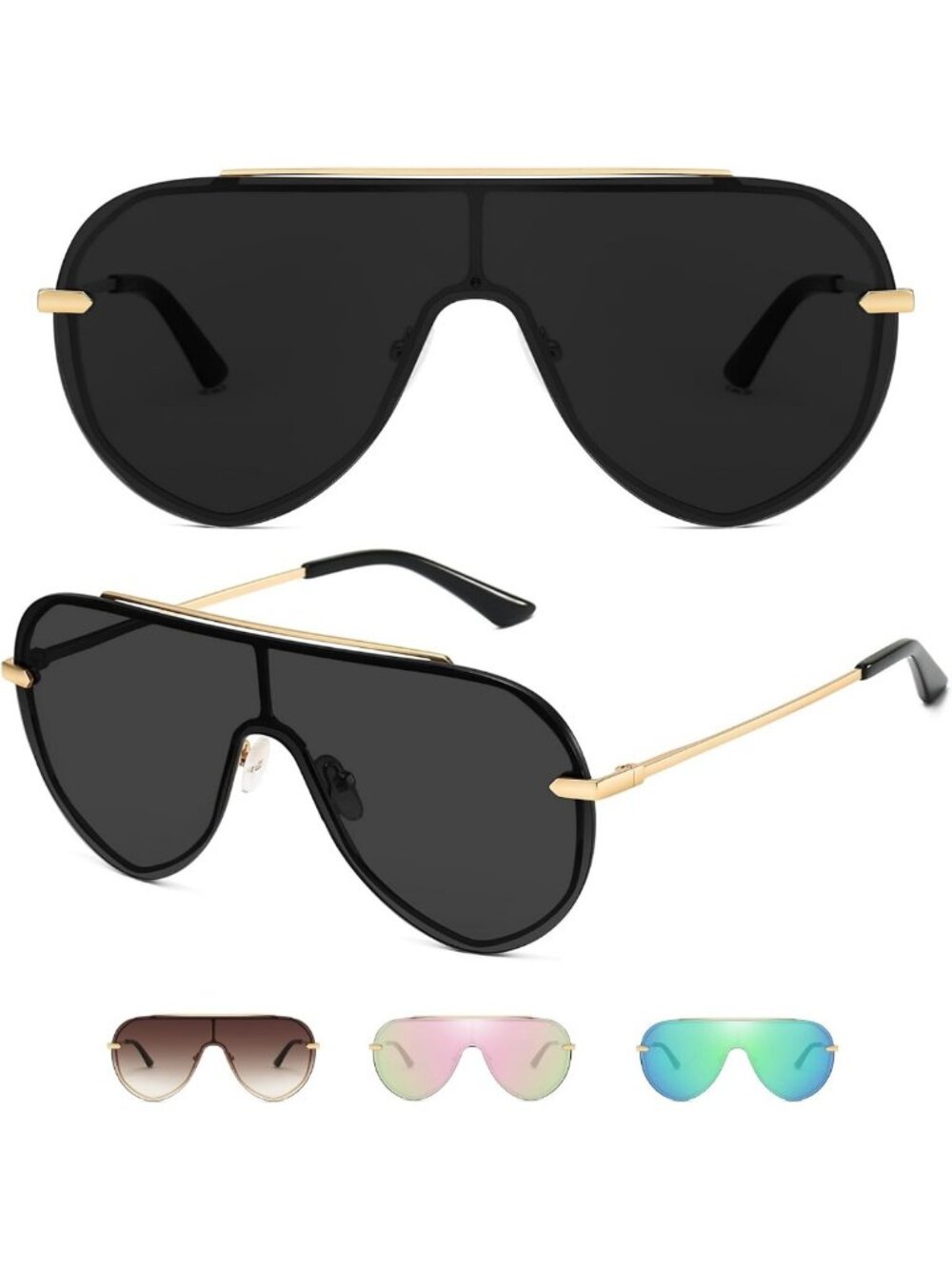 Oversized Y2K Shield Sunglasses for Women | Rimless Aviator Shades, UV